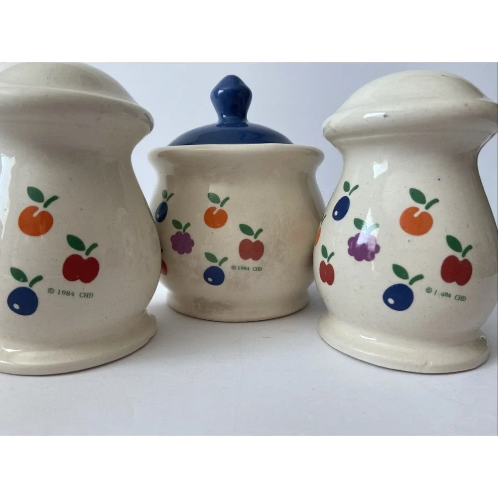 Vintage‎ 1984 New Avenues Orchard Salt Pepper & Sugar Bowl Set